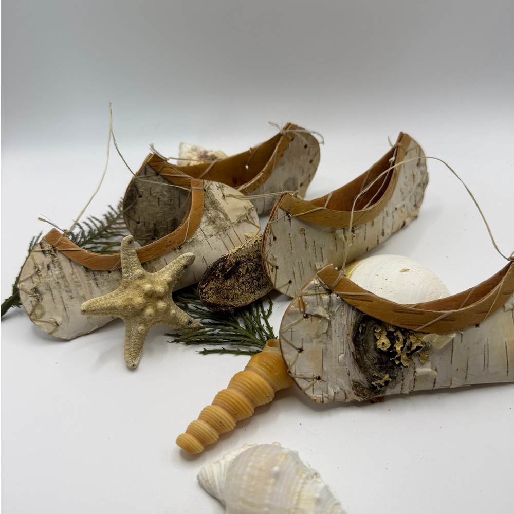4 Rustic Birch Bark Canoe Decor for Tree or Home Deco